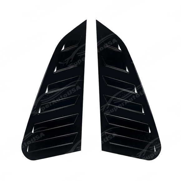 Close-up of the aggressive triple-slat vent design on the GV WRX gloss black window louvers