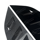 Visual comparison between gloss black and carbon print rear window louvers for WRX GV