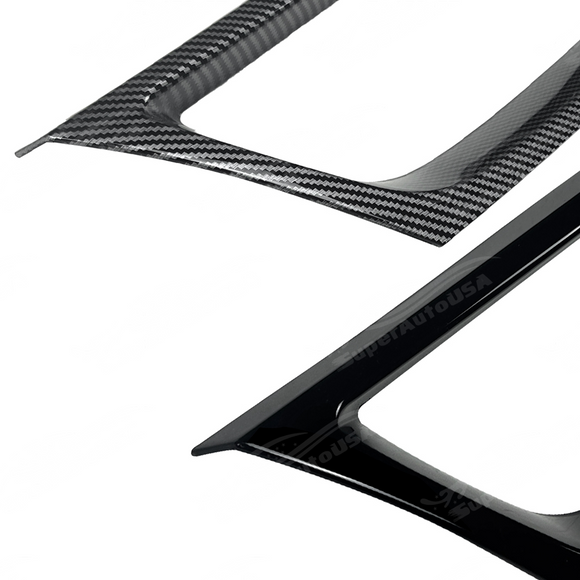 Visual comparison between gloss black and carbon print front grill overlays for the 9th Gen WRX