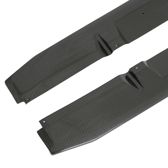 Close-up showing how the carbon splitters sit perfectly flush against the factory VA lower cladding