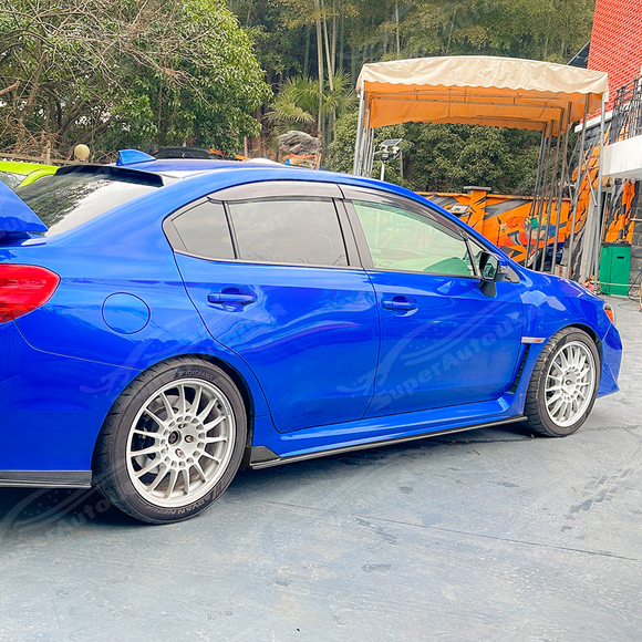 Side perspective highlighting the aerodynamic profile of the carbon print JDM side skirt set