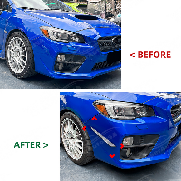 The completed track-ready front-end aesthetic of a Subaru VA with integrated aero canards