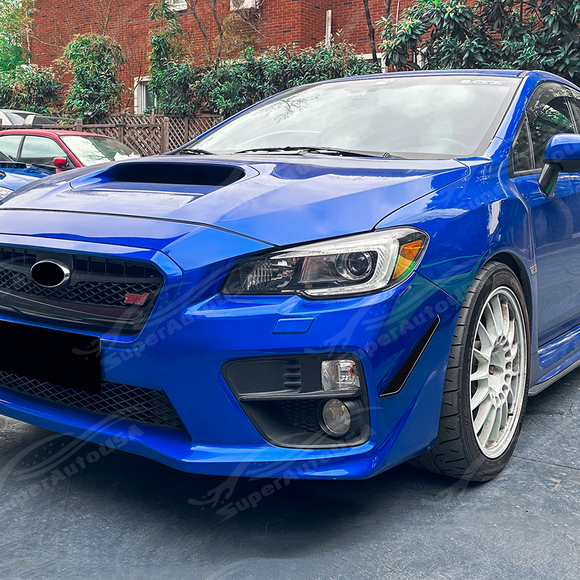 Pair of gloss black front bumper aero canards installed on a 2018 Subaru WRX STI VA