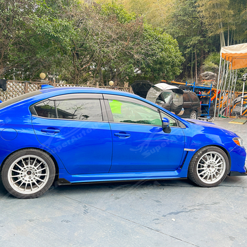 Direct side profile of the gloss black aerodynamic side rockers for 2015-2021 Subaru WRX