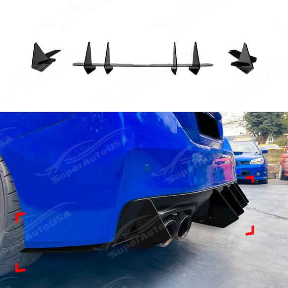 Direct side-facing view of the gloss black aerodynamic shark fins for 2015-2021 Subaru WRX