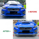The completed "mean" front-end aesthetic of a Subaru VA featuring a JDM style lip and matching grille