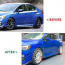 The completed high-performance profile of a Subaru VA featuring JDM style side skirts and front lip
