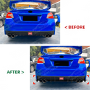 Visual comparison of the flat stock VA bumper vs. the aggressive shark fin upgrade