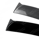Visual comparison between gloss black and carbon print rear window visors for WRX VA