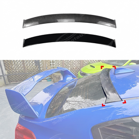 The completed high-performance look of a Subaru VA with a rear window visor and trunk lip