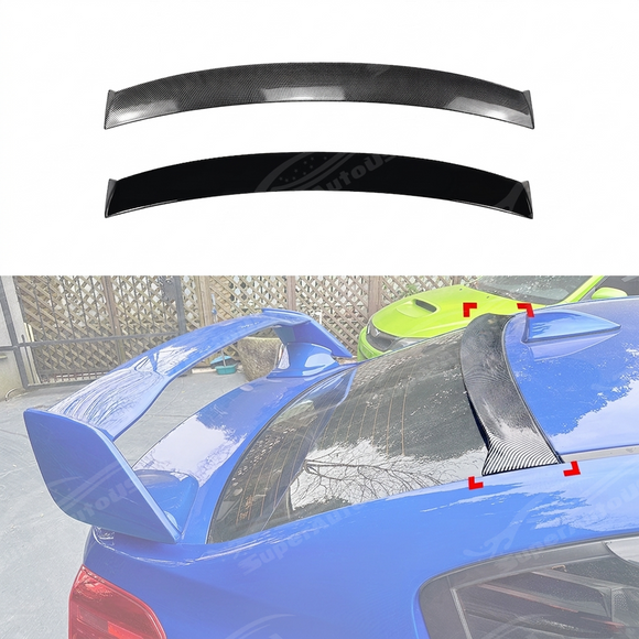 The completed high-performance look of a Subaru VA with a rear window visor and trunk lip
