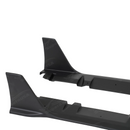 Uninstalled pair of SuperAutoUSA black side skirts with integrated rear winglets