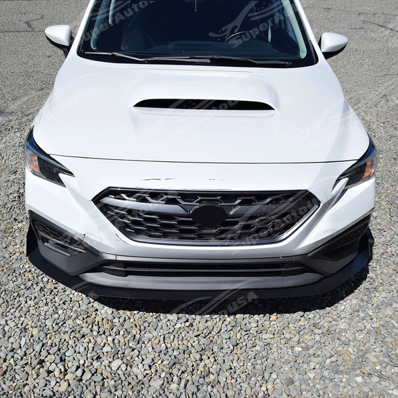 Close-up of the aluminum front lip splitter's design on WRX VB