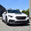 Low angle view emphasizing the adjustable aluminum front lip on WRX VB
