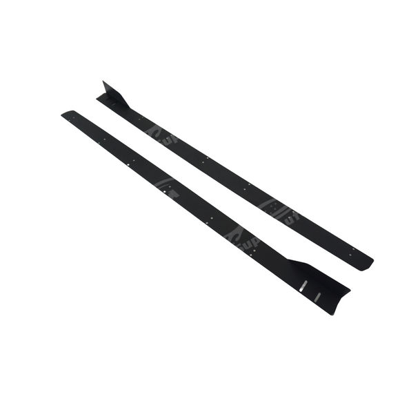 Adjustable aluminum side skirts on a white Subaru VB WRX