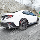 Real carbon fiber rear fender flares installed on a Subaru WRX VB, enhancing its rear wheel arch