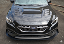 Direct front-facing view of the wide-scoop VS style carbon hood for 2022-2026 WRX