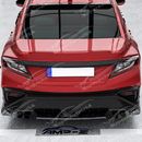 Sporty carbon fiber print spats providing a race-inspired look on a Red Subaru VB