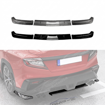 Aggressive carbon print STI style rear diffuser installed on a 2023 Subaru WRX VB