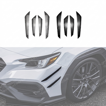 Precision-fit gloss black front bumper canards on a 2022 Subaru WRX VB