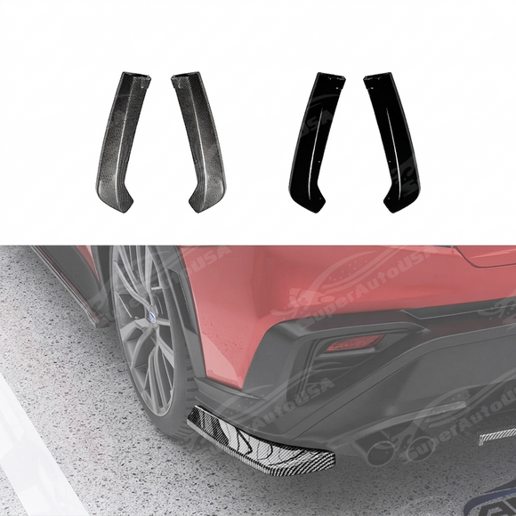 Pair of gloss black rear bumper spat aprons installed on a 2022 Subaru WRX VB