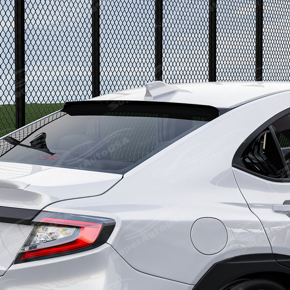 Side profile of the gloss black rear window spoiler for 2022-2026 Subaru WRX