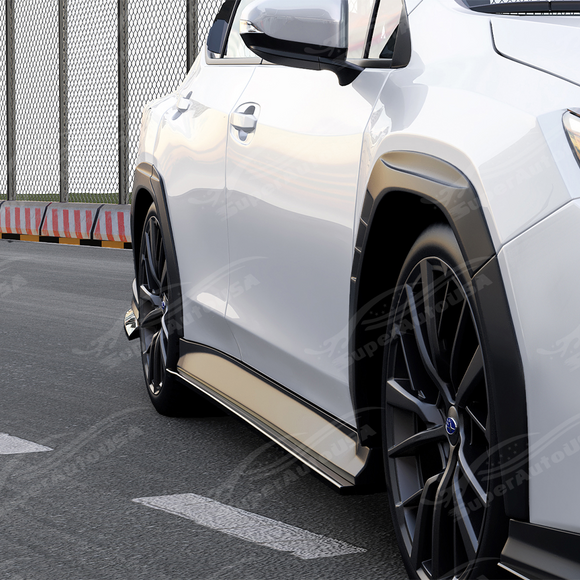 Gloss black STI style side skirt extensions installed on a 2022 Subaru WRX VB