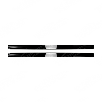 Close-up of the premium mirror-finish gloss black coating on the WRX STI style side rockers