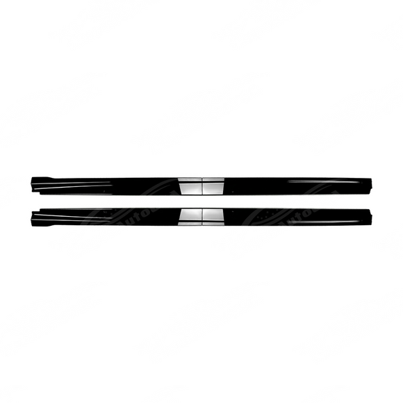 Close-up of the premium mirror-finish gloss black coating on the WRX STI style side rockers