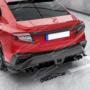 The completed high-performance look of a Subaru VB with matching rear spats and diffuser