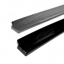 Visual comparison between gloss black and carbon print STI style side skirt extensions