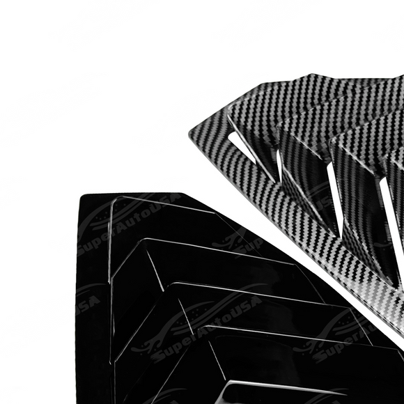 Visual comparison between gloss black and carbon print rear passenger window louvers