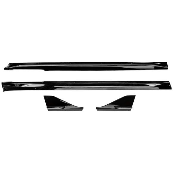 Direct side profile showcasing the extended aerodynamic rocker panel blades and lowered visual stance