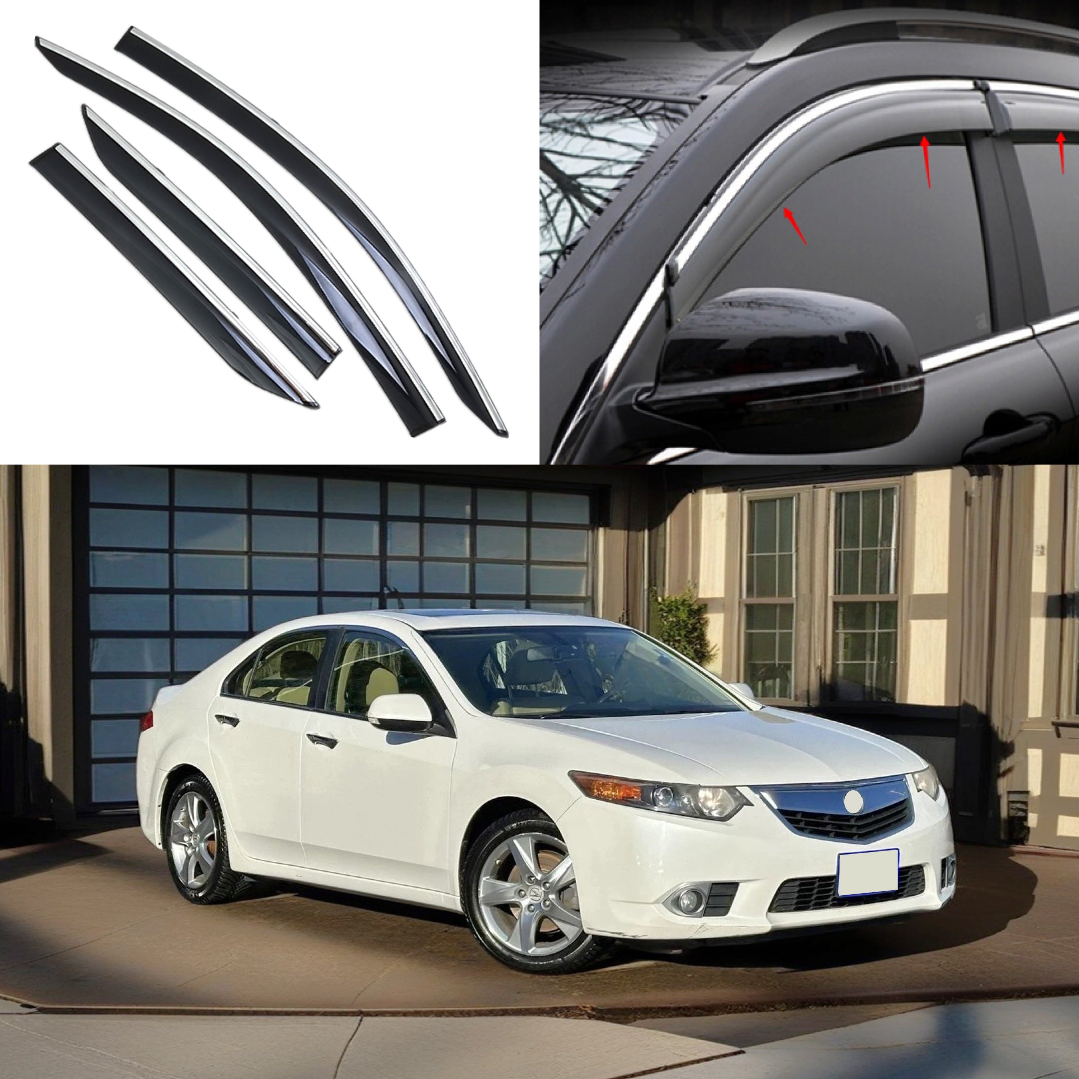 JDM Mugen Style Window Visors For 2009-2014 Acura TSX Sedan - 4pc Set, Gloss Black