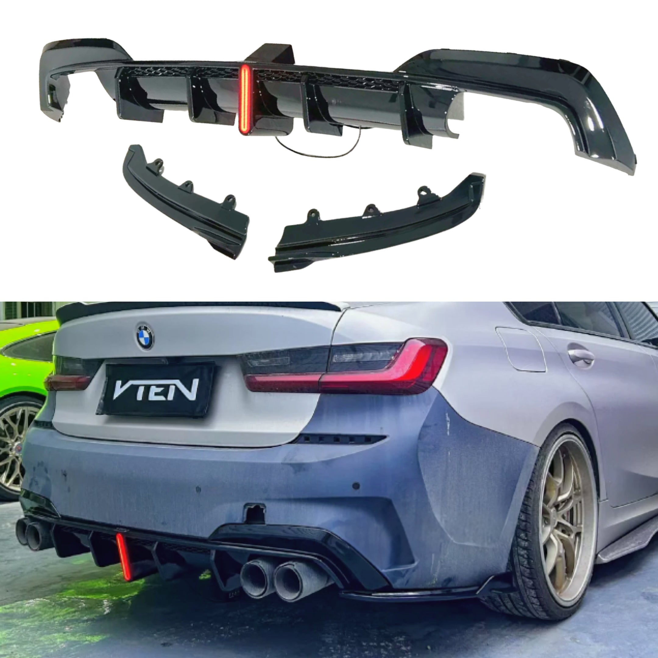 Cms Rear Cover VTEN CMS Style Rear Bumper Lip Diffuser W/ LED Light Fits 2019-2022 BMW ...