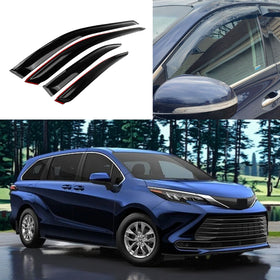 Fits Toyota Sienna LE 2021, 2022, 2023, 2024, 2025 dark smoked window visor shade deflector by SuperAutoUSA.
