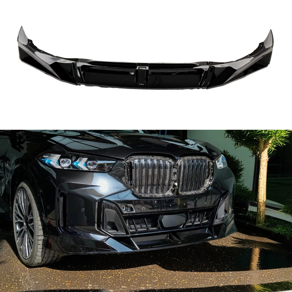 Fits BMW X5 G05 LCI M Package 2024, 2025 front bumper lip spoiler by SuperAutoUSA.
