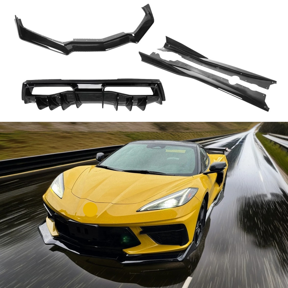 2021 Corvette C8 full body kit in gloss black by SuperAutoUSA.
