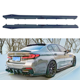Fits BMW 530e Base, iPerformance Sport Line Sedan 2017-2023 side skirt extensions under spoiler by SuperAutoUSA.
