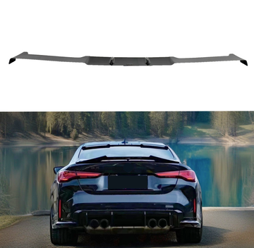 Fits BMW 430i Coupe 2021-2025 rear roof spoiler in glossy black finish by SuperAutoUSA.
