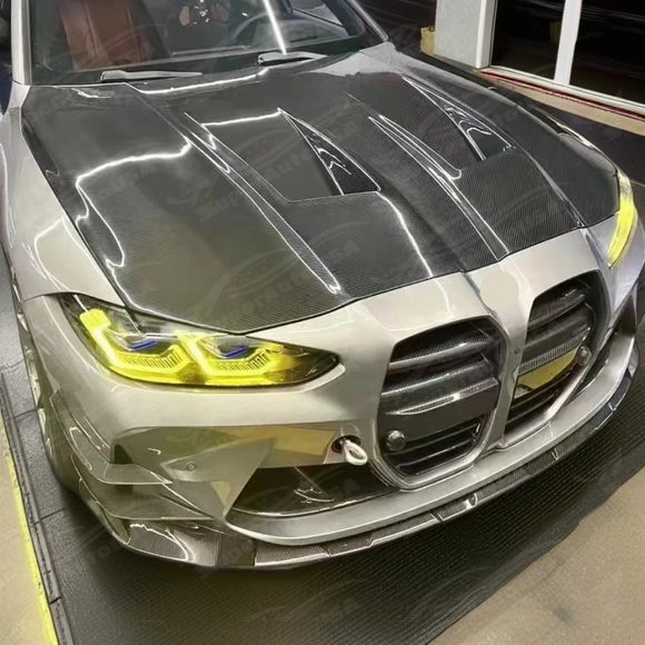 Real carbon fiber front vented hood panel for 2025 BMW G80 M3 CS by SuperAutoUSA