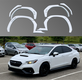 Subaru WRX SuperAutoUSA wide body fender flares in primer finish

