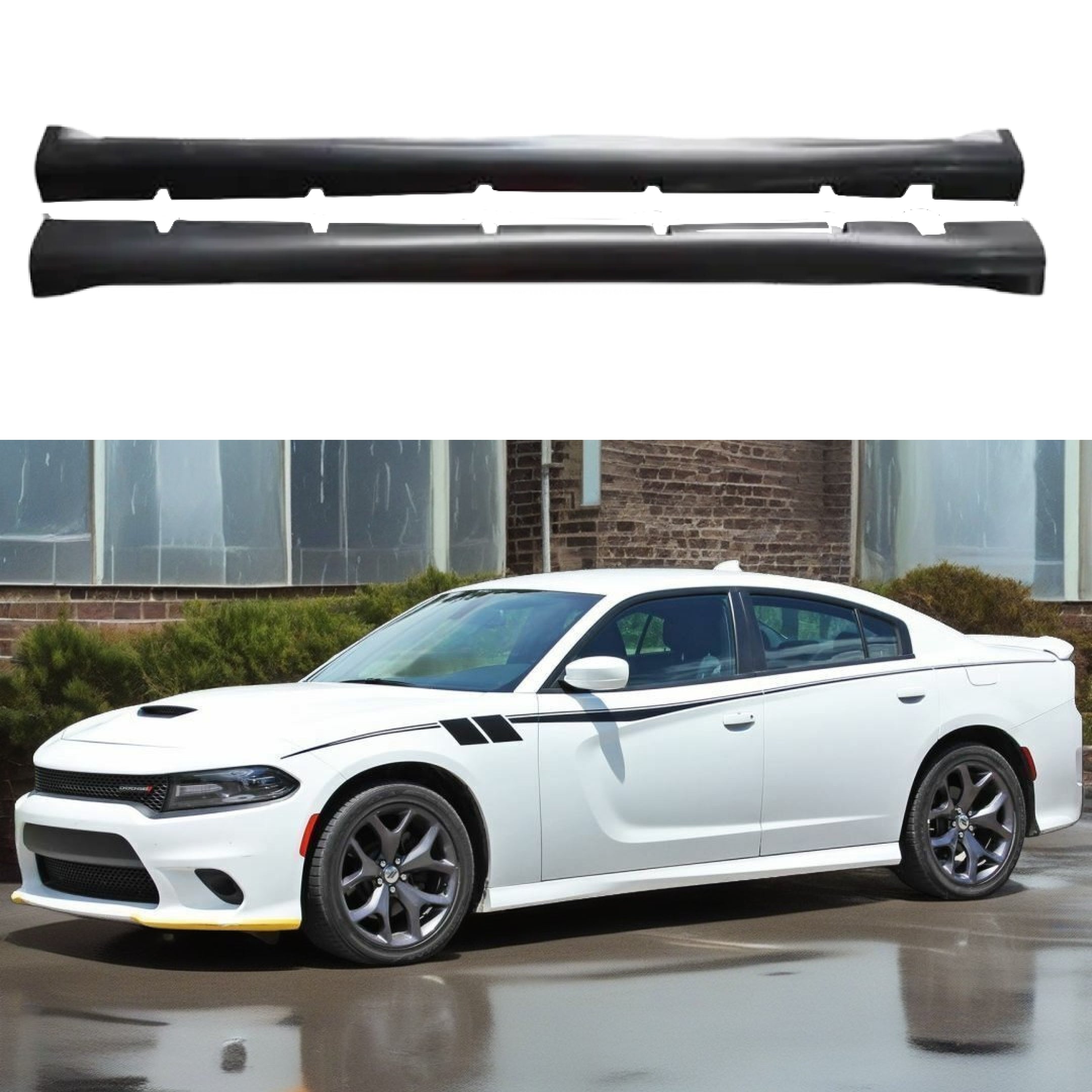 Kit de extensión de faldones laterales estilo Dodge Charger SRT 2011-2021 (negro mate sin pintar)