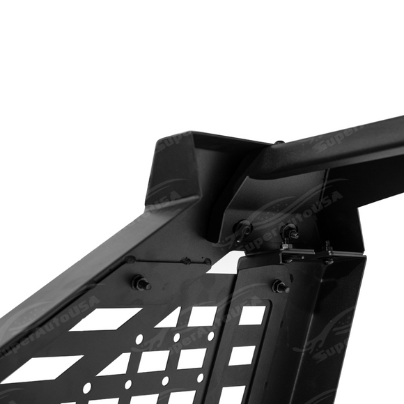 Low angle view emphasizing the adjustable chase rack roll bar on Tacoma