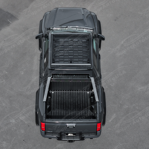 Full view of a 2025 Toyota Tacoma with an adjustable chase rack roll bar