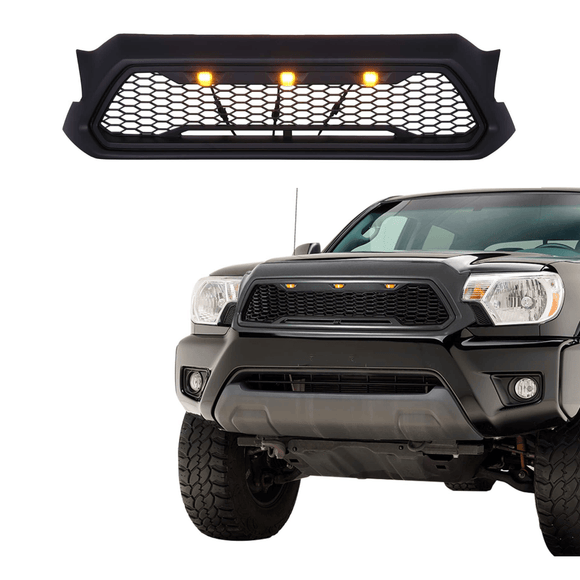 Para Toyota Tacoma 2012-15 Parrilla delantera negra mate con luces LED 