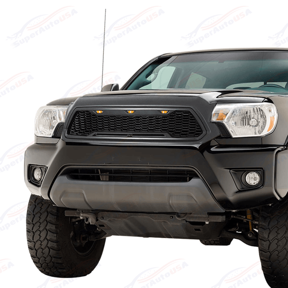 Para Toyota Tacoma 2012-15 Parrilla delantera negra mate con luces LED 