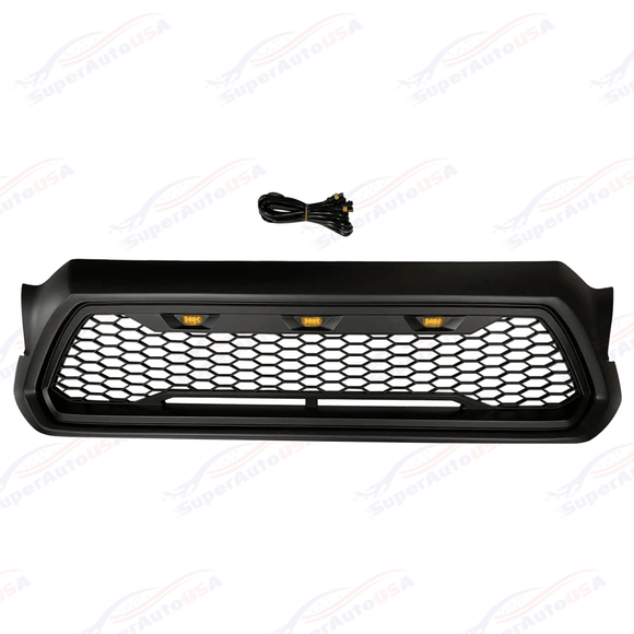 Para Toyota Tacoma 2012-15 Parrilla delantera negra mate con luces LED 