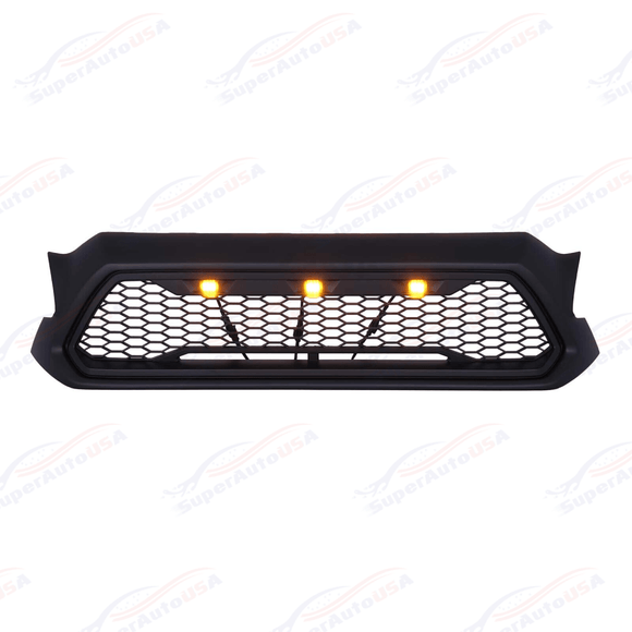 Para Toyota Tacoma 2012-15 Parrilla delantera negra mate con luces LED 