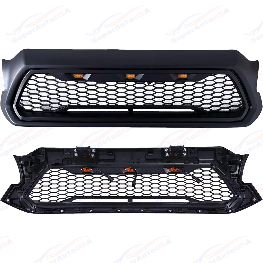 For Toyota Tacoma 2012-15 Matte Black Front Grille Bumper Grill W/LED Lights - 0